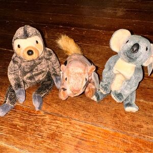 3 TY Beanie Babies Slowpoke Sloth Chipper Eucalyptus Koala